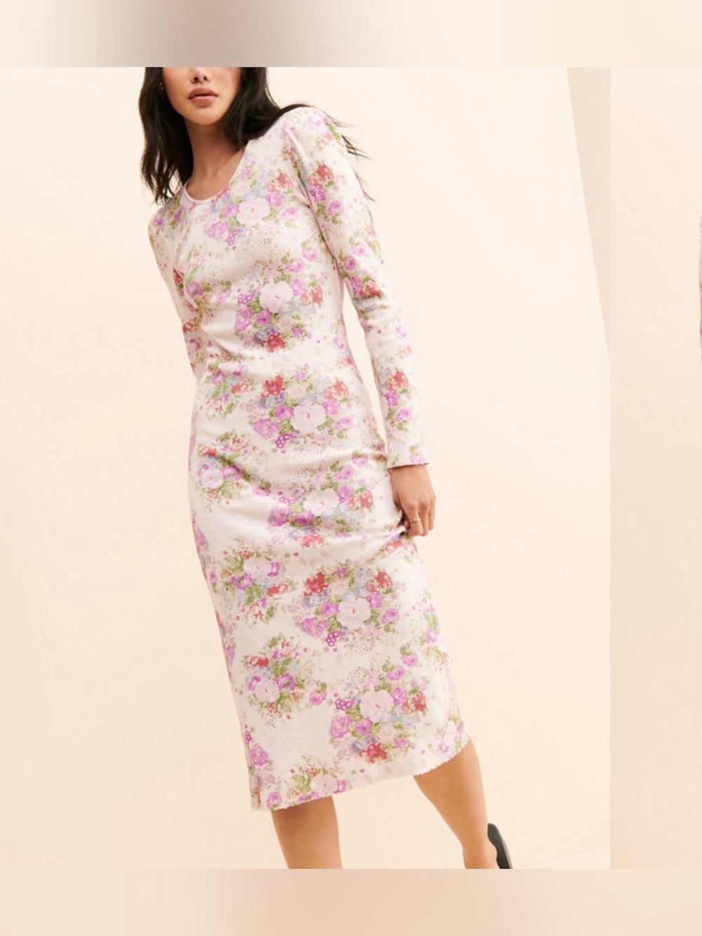 LoveShackFancy Lisa midi long sleeve cotton floral pullover style dress size S
